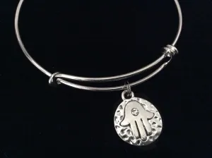 Hamsa Hand Silver Expandable Charm Bracelet Adjustable Bangle Trendy Yoga Inspired Meaningful Inspirational