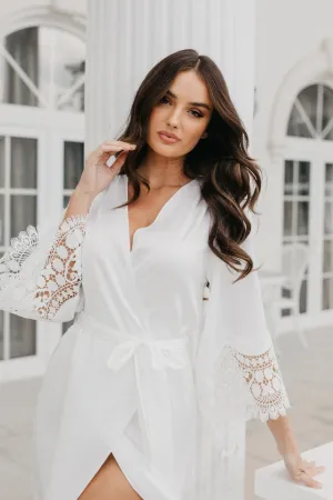 Hazel Petal Hem Satin Midi Bridal Robe
