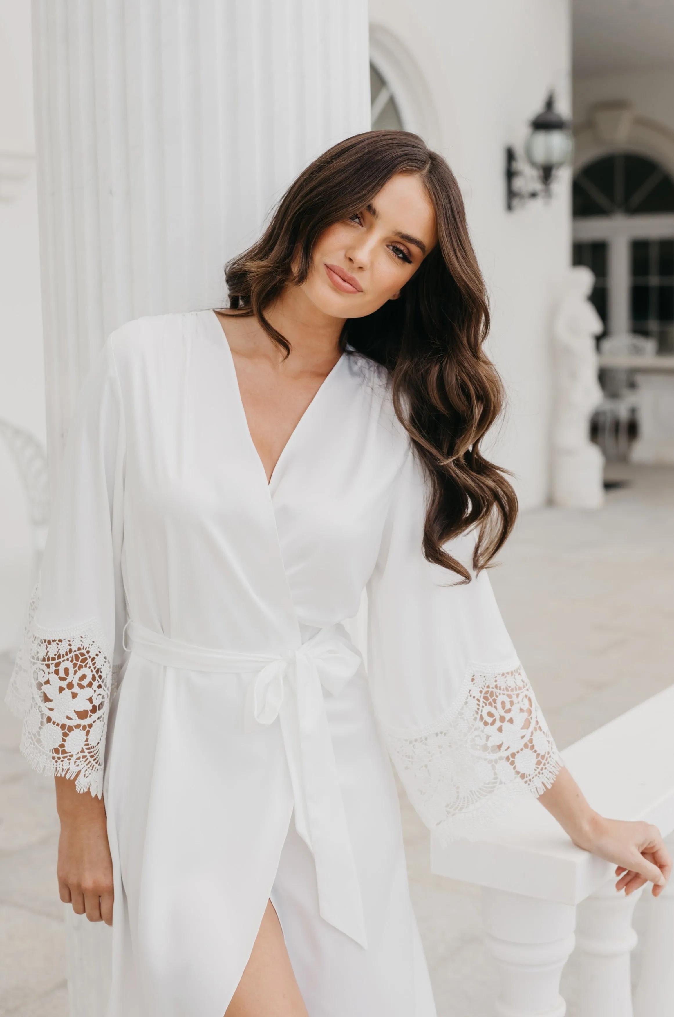 Hazel Petal Hem Satin Midi Bridal Robe