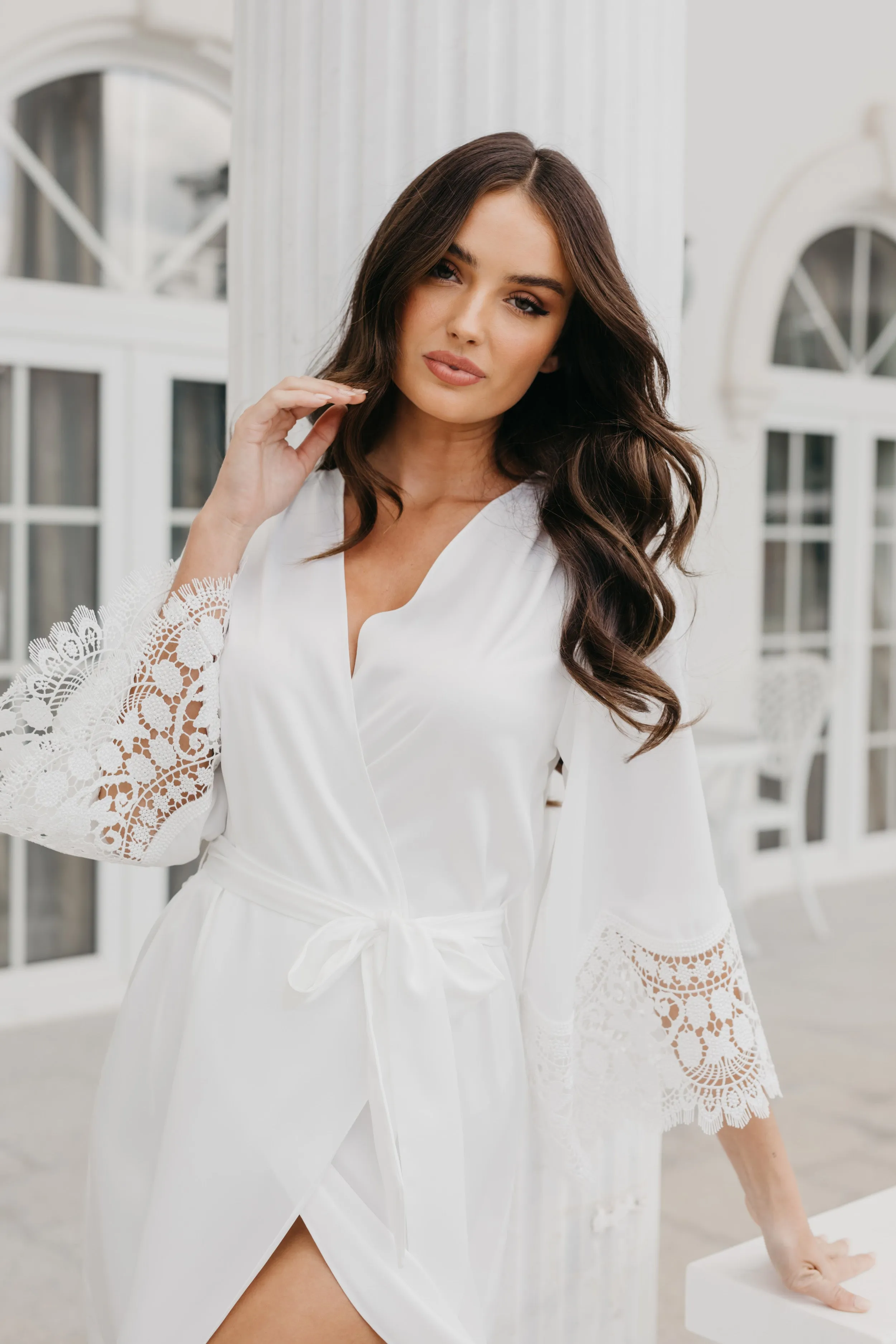 Hazel Petal Hem Satin Midi Bridal Robe