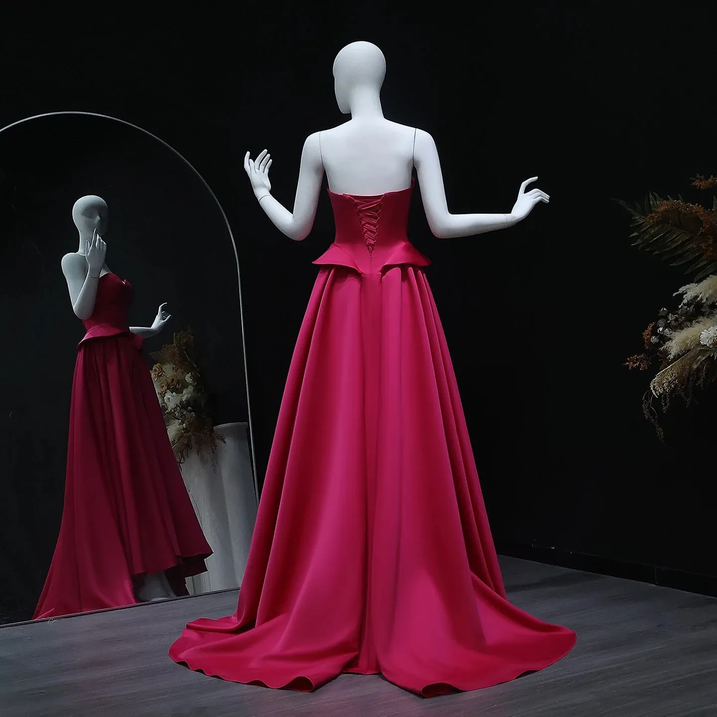 HELEN Luxury Sweetheart Fuchsia Long Evening Dress