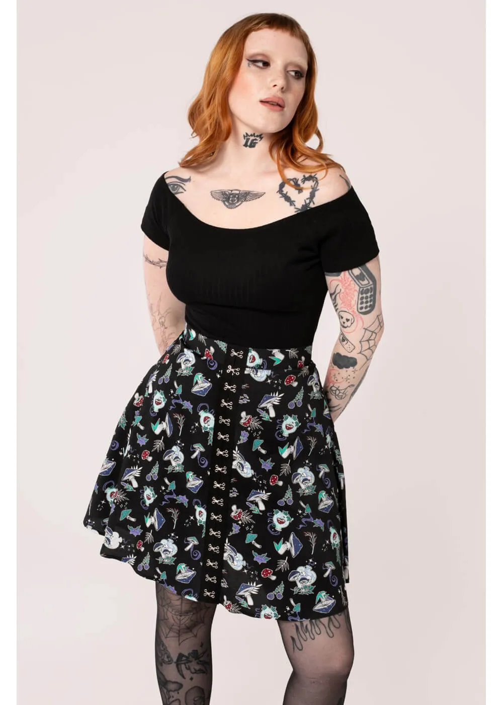 Hell Bunny Amanita Mushroom 80's Short Skirt Black