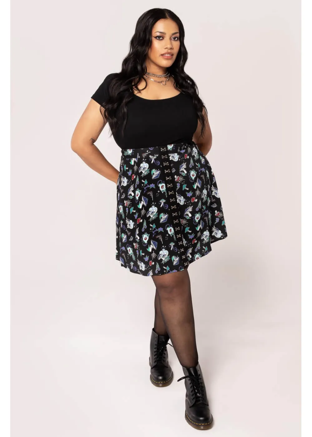 Hell Bunny Amanita Mushroom 80's Short Skirt Black