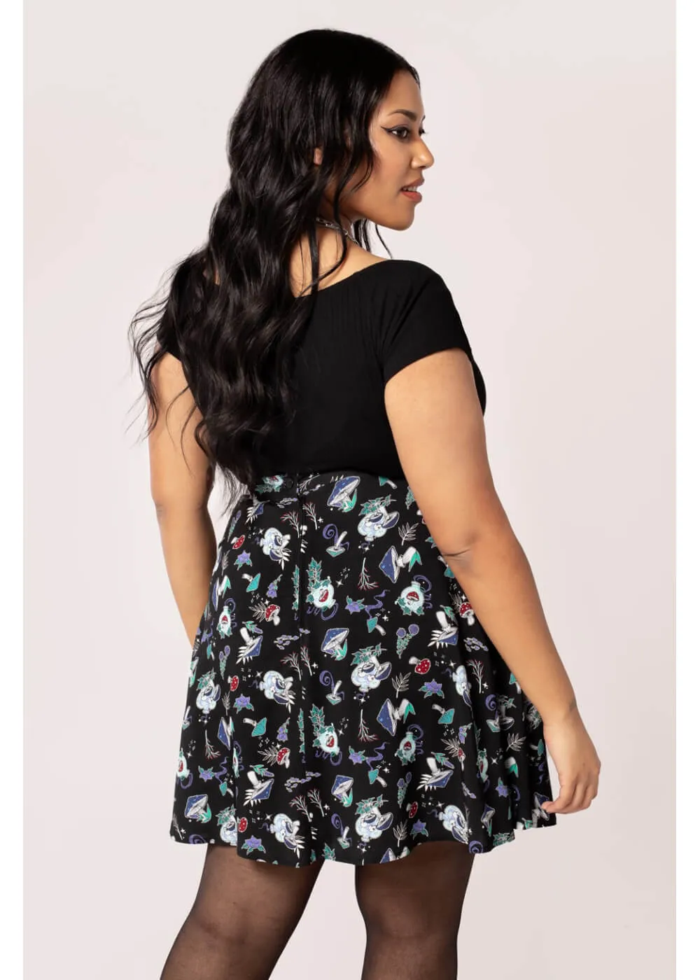 Hell Bunny Amanita Mushroom 80's Short Skirt Black