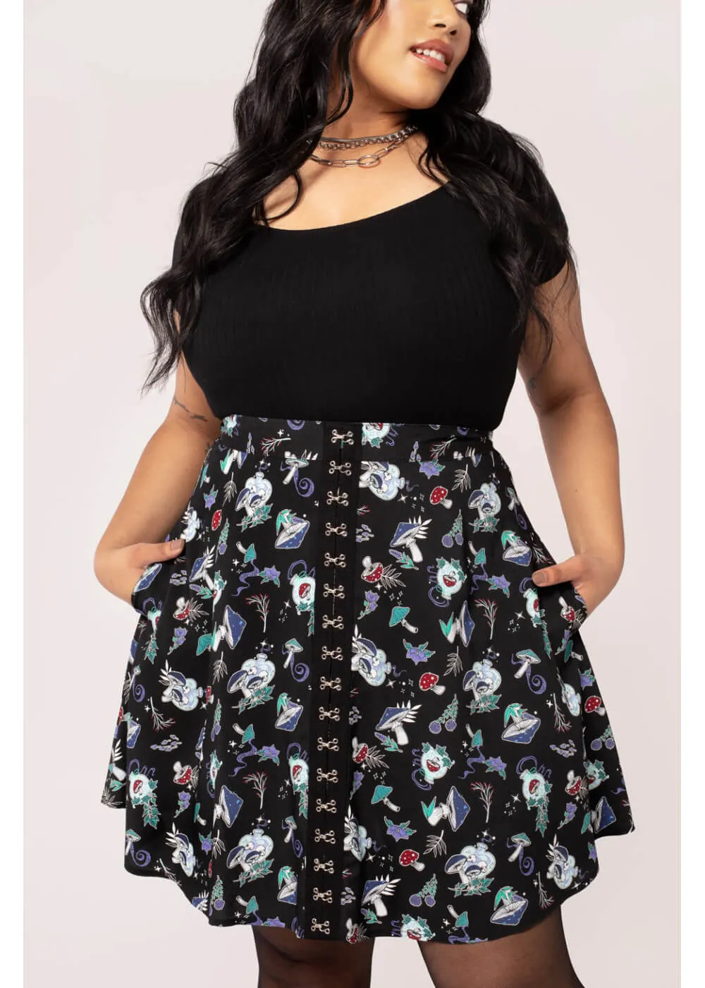 Hell Bunny Amanita Mushroom 80's Short Skirt Black