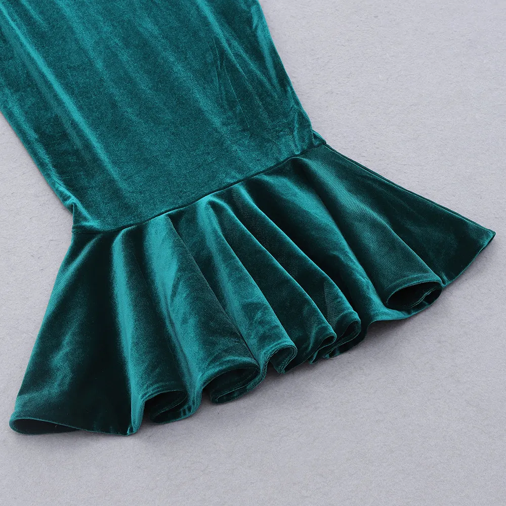 High Neck Long Sleeve Fishtail Midi Bodycon Dress