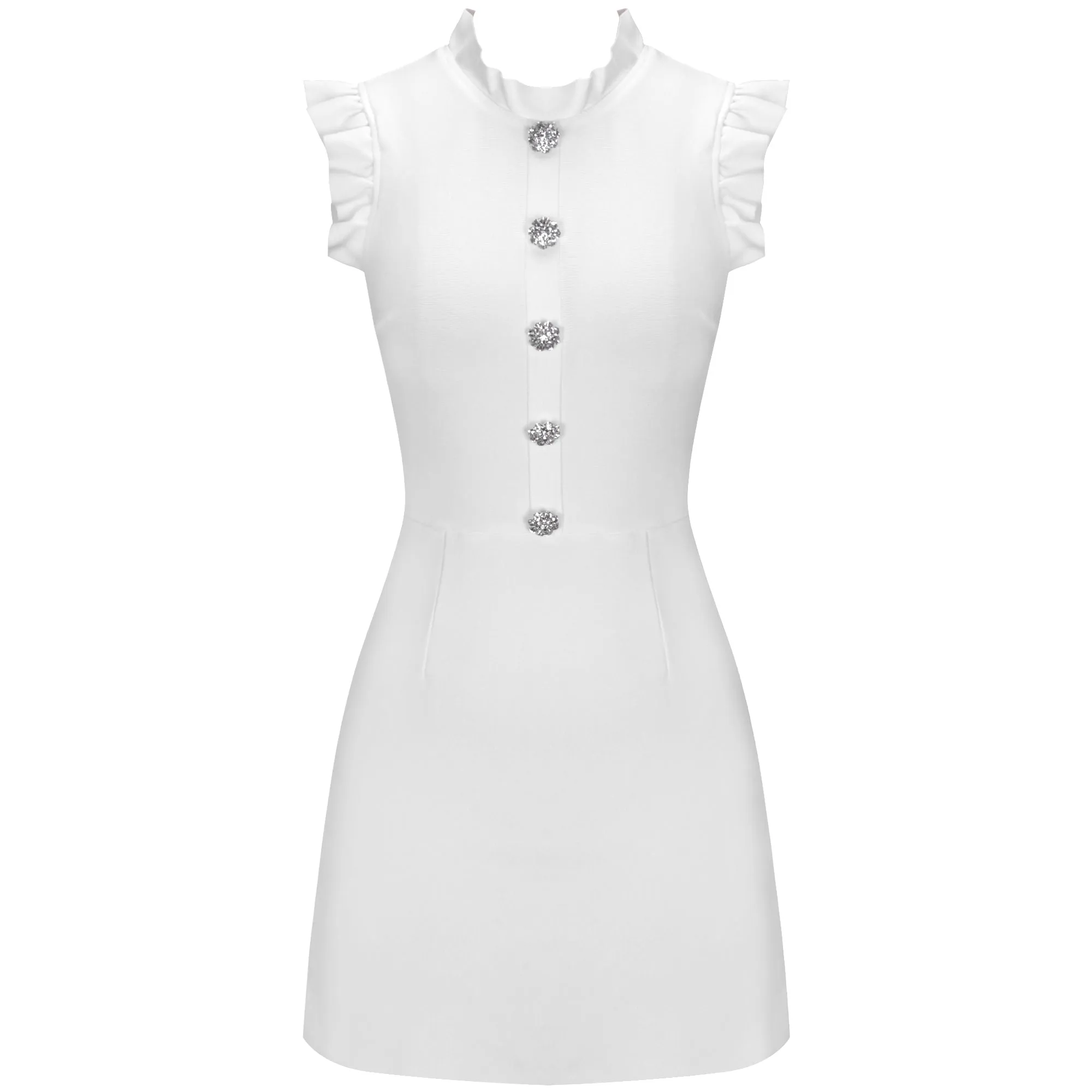 High Neck Sleeveless Frill Mini Bandage Dress