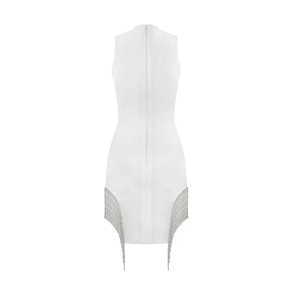 High Neck Sleeveless Tassels Mini Bandage Dress