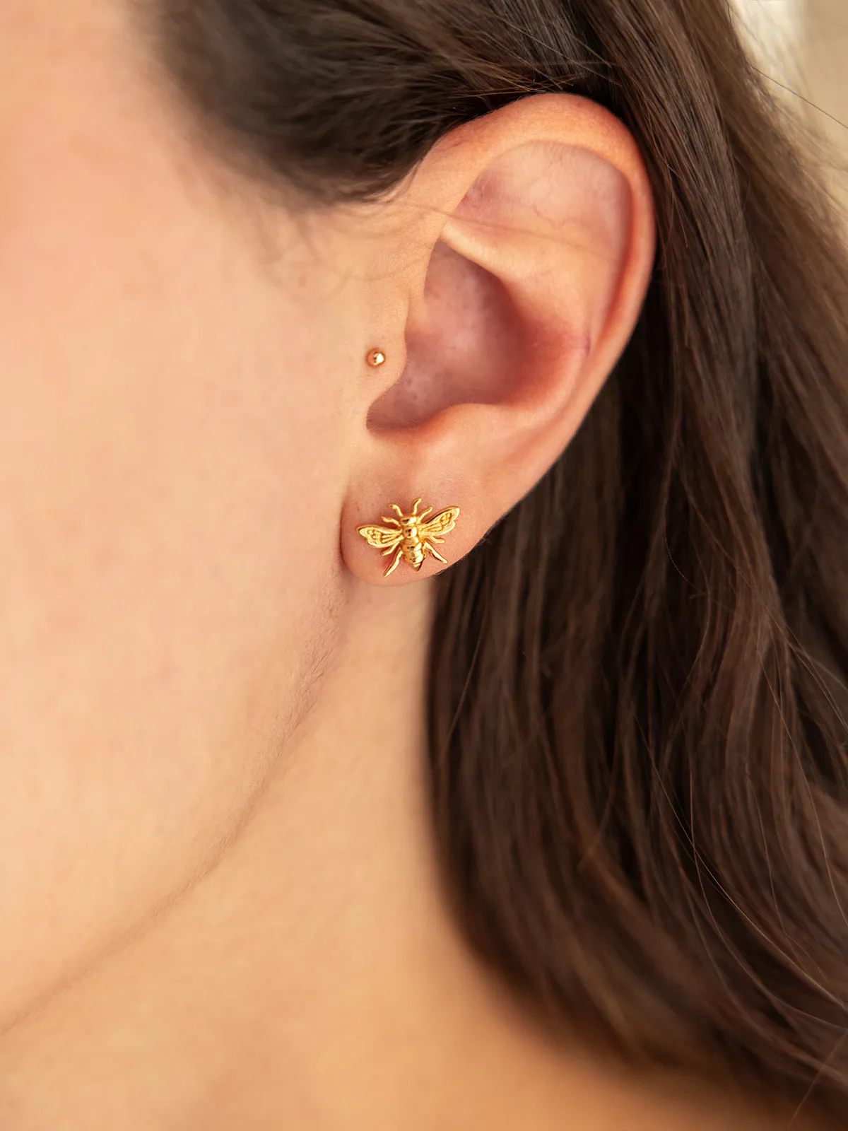 Honey Bee Stud Earrings in Gold