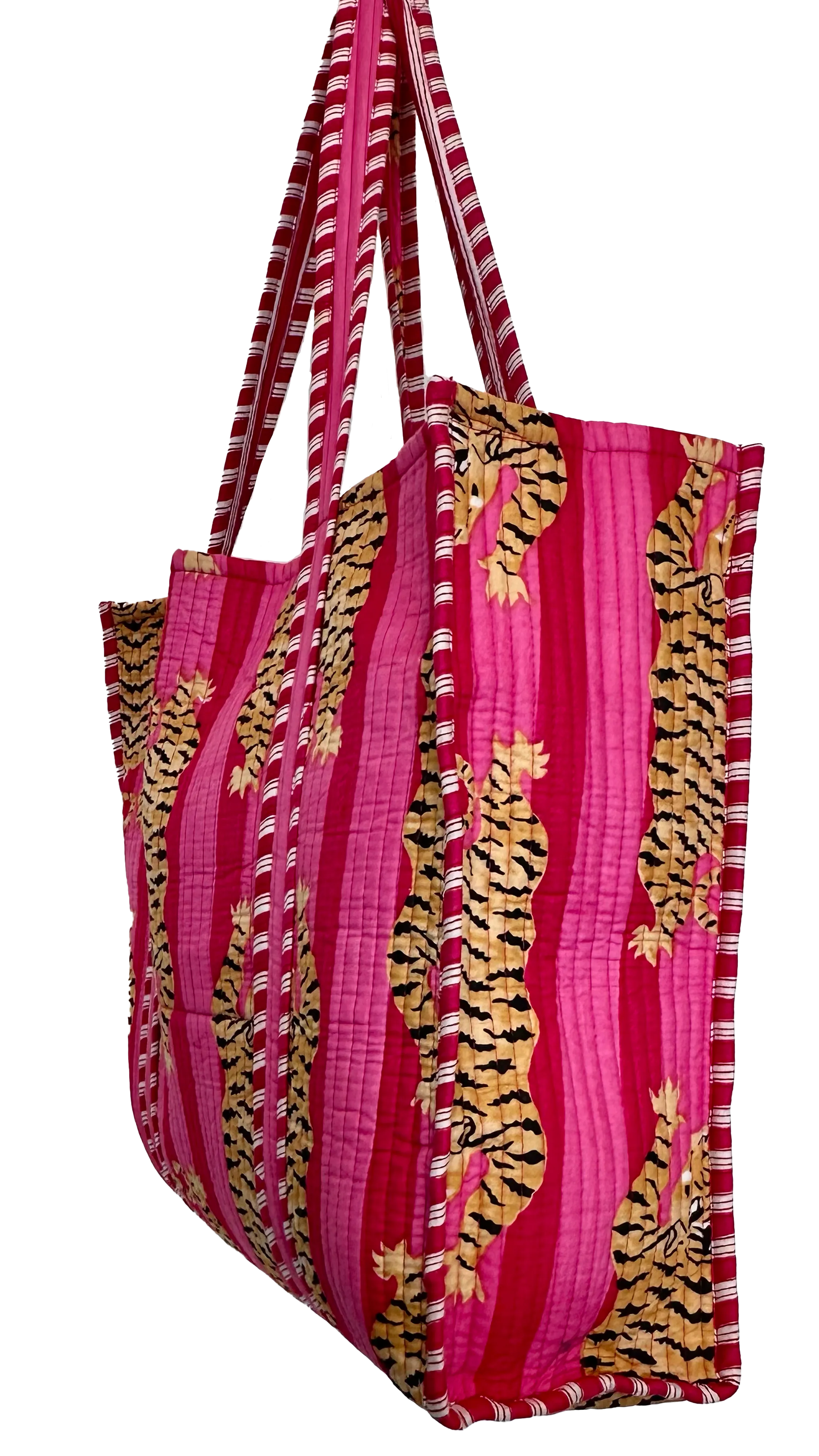 Hot Pink Tiger Cotton Quilted Tote Bag