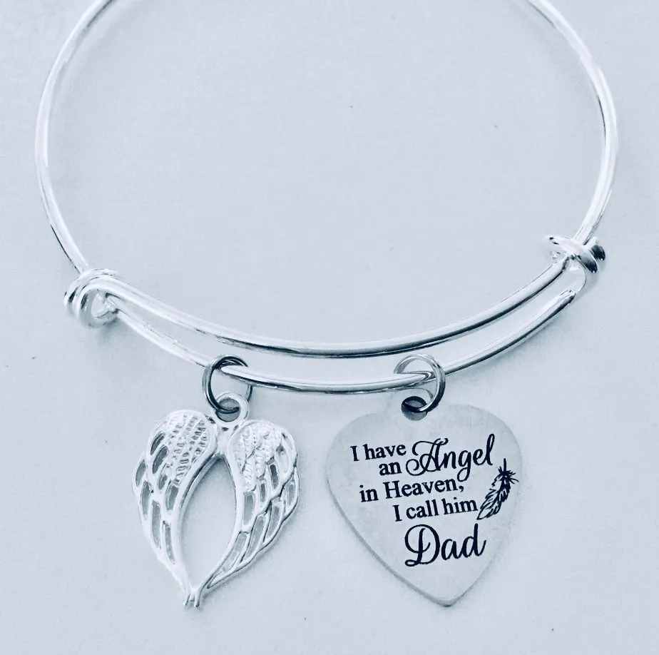 I Have An Angel In Heaven I Call Him Dad Expandable Charm Bracelet Father Dad Memorial Jewelry Silver Adjustable Bangle One Size Fits All Gift Bereavement