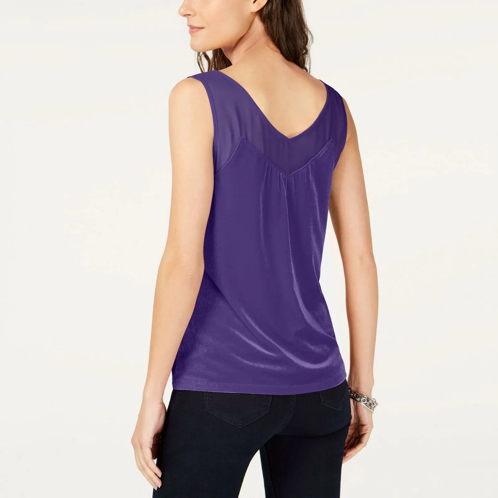 INC International Concepts Women's Petite Velvet Illusion Sleeveless Blouse