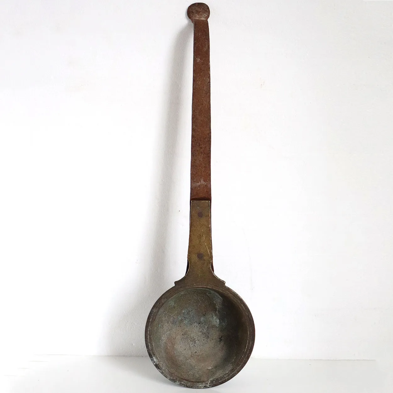 Indian Solid Bronze and Iron Kitchen Ladle Long Handle Spoon