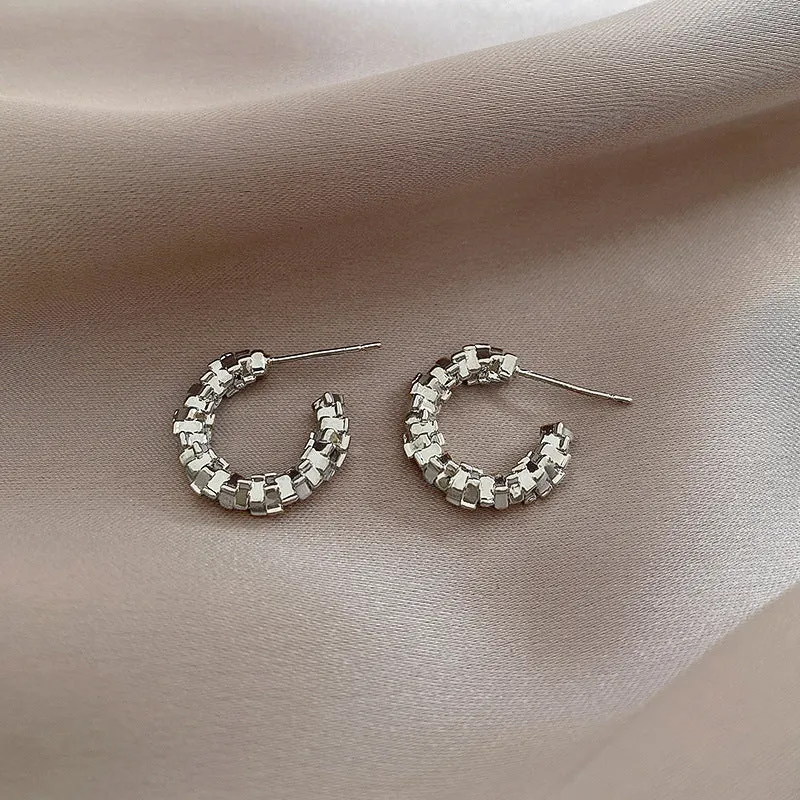 INSTOCK- 925 silver needle Hong Kong style retro metal earrings