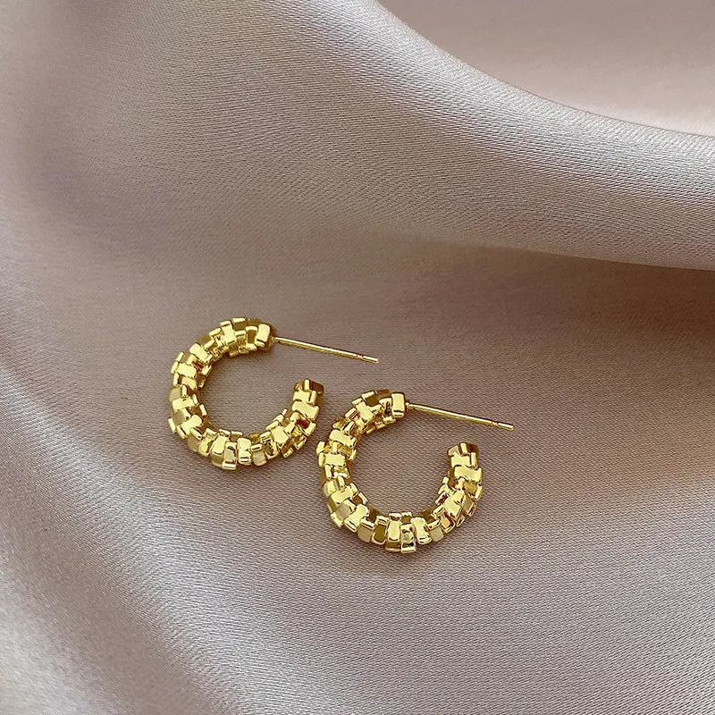 INSTOCK- 925 silver needle Hong Kong style retro metal earrings