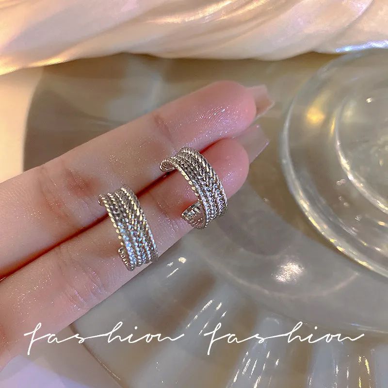 INSTOCK- 925 silver needle Hong Kong style retro metal earrings