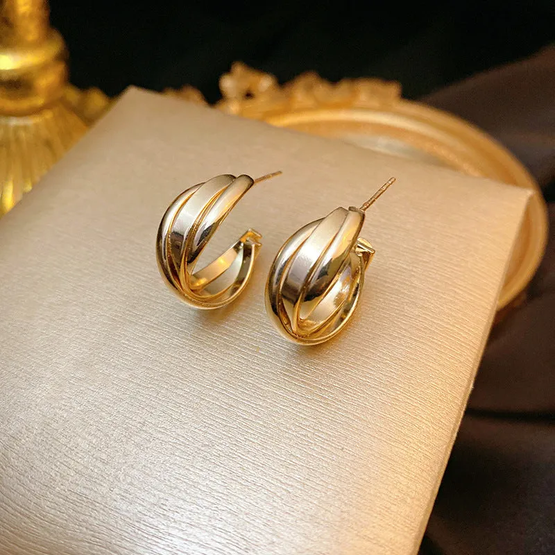 INSTOCK- 925 silver needle Hong Kong style retro metal earrings
