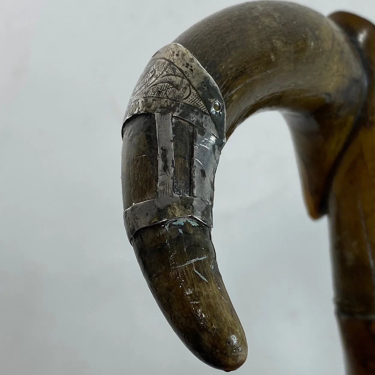 Irish Chased Silver Mounted Horn and Blackthorn Cane / Walking Stick