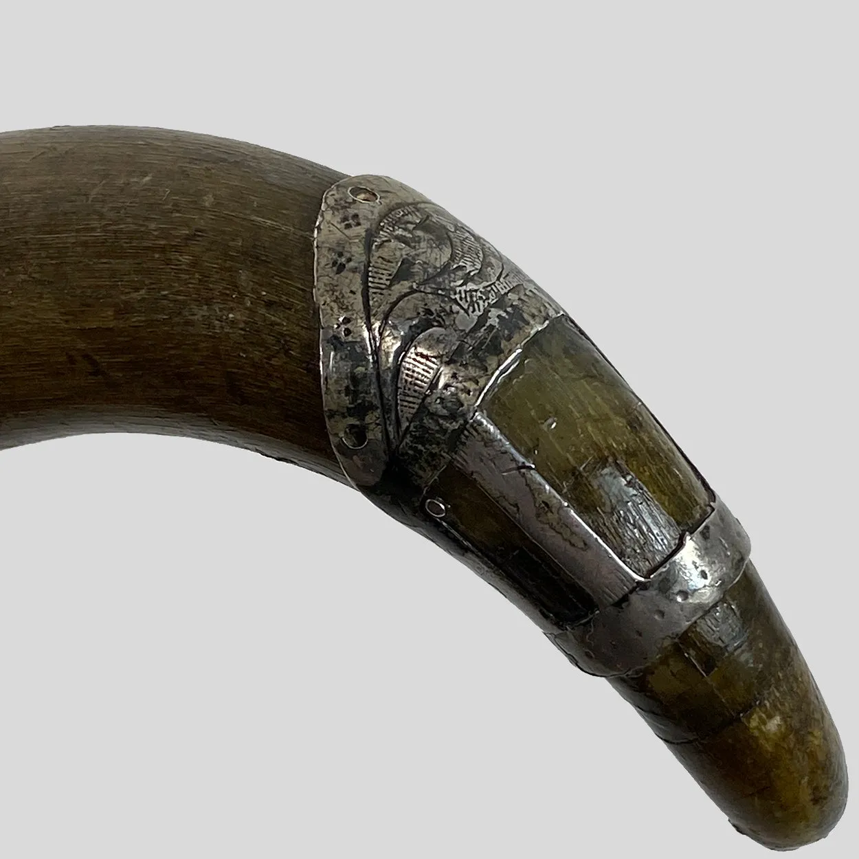 Irish Chased Silver Mounted Horn and Blackthorn Cane / Walking Stick