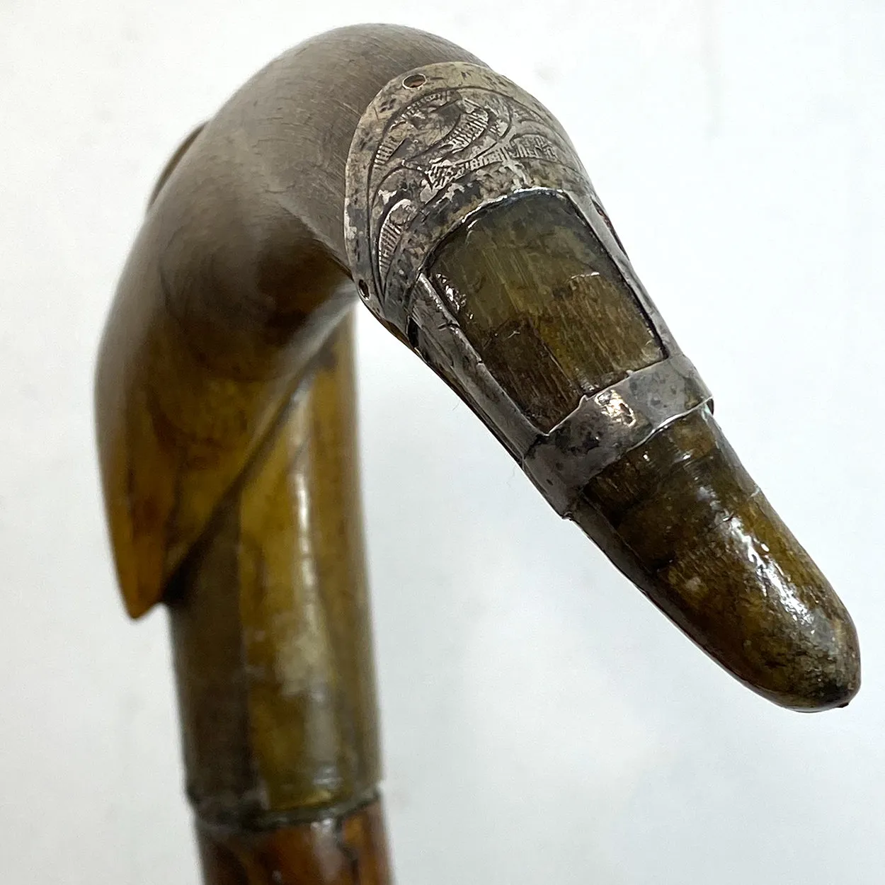 Irish Chased Silver Mounted Horn and Blackthorn Cane / Walking Stick