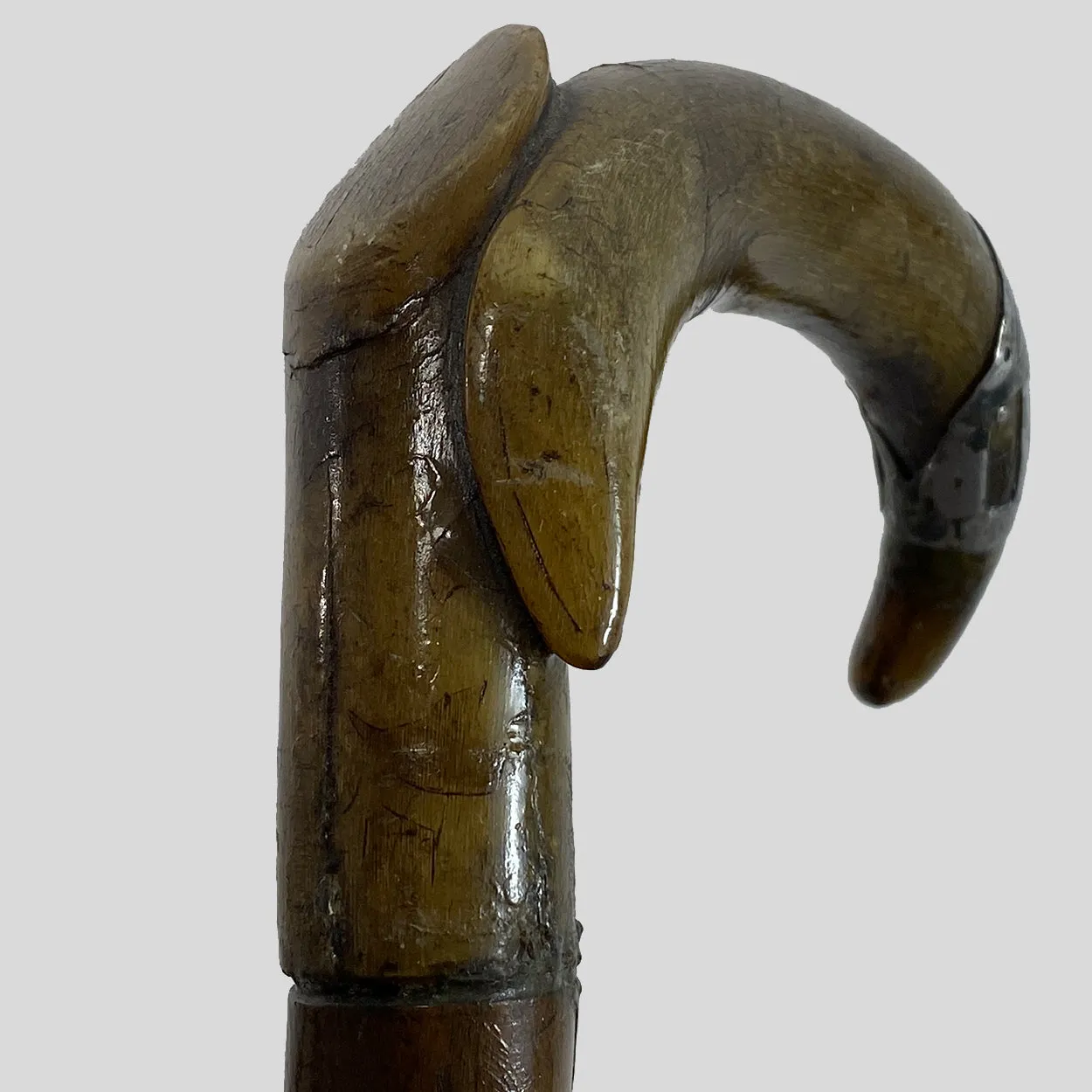 Irish Chased Silver Mounted Horn and Blackthorn Cane / Walking Stick