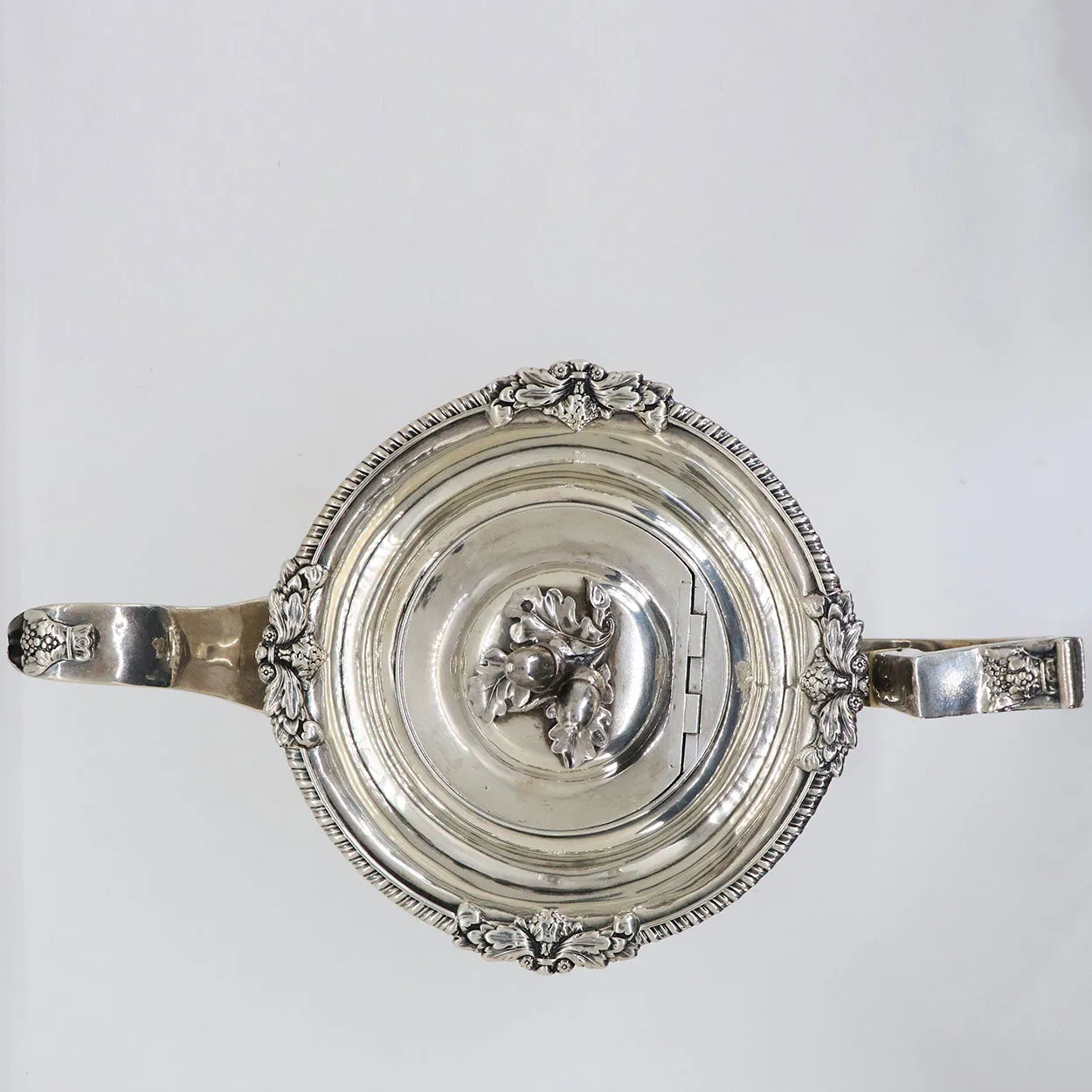 Irish George III James Scott Sterling Silver Acorn Finial Armorial Teapot