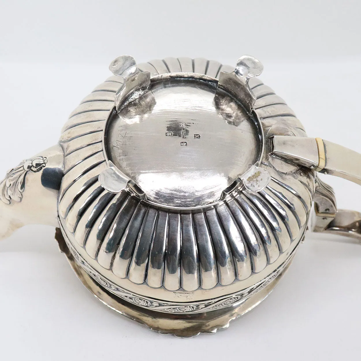Irish George III James Scott Sterling Silver Acorn Finial Armorial Teapot