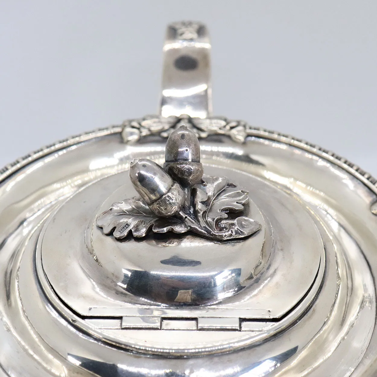 Irish George III James Scott Sterling Silver Acorn Finial Armorial Teapot