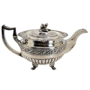 Irish George III James Scott Sterling Silver Acorn Finial Armorial Teapot