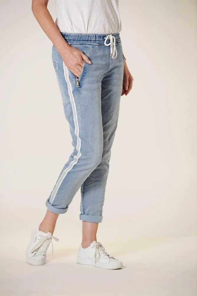 ITALIAN STAR Denim Jogger with Silver Trim - Light Wash