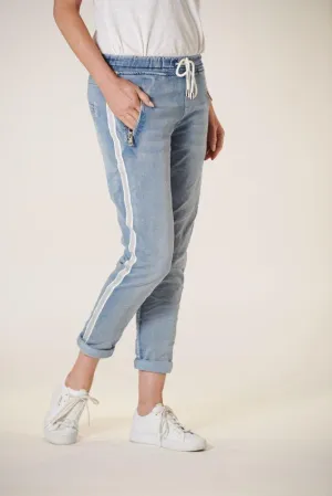 ITALIAN STAR Denim Jogger with Silver Trim - Light Wash