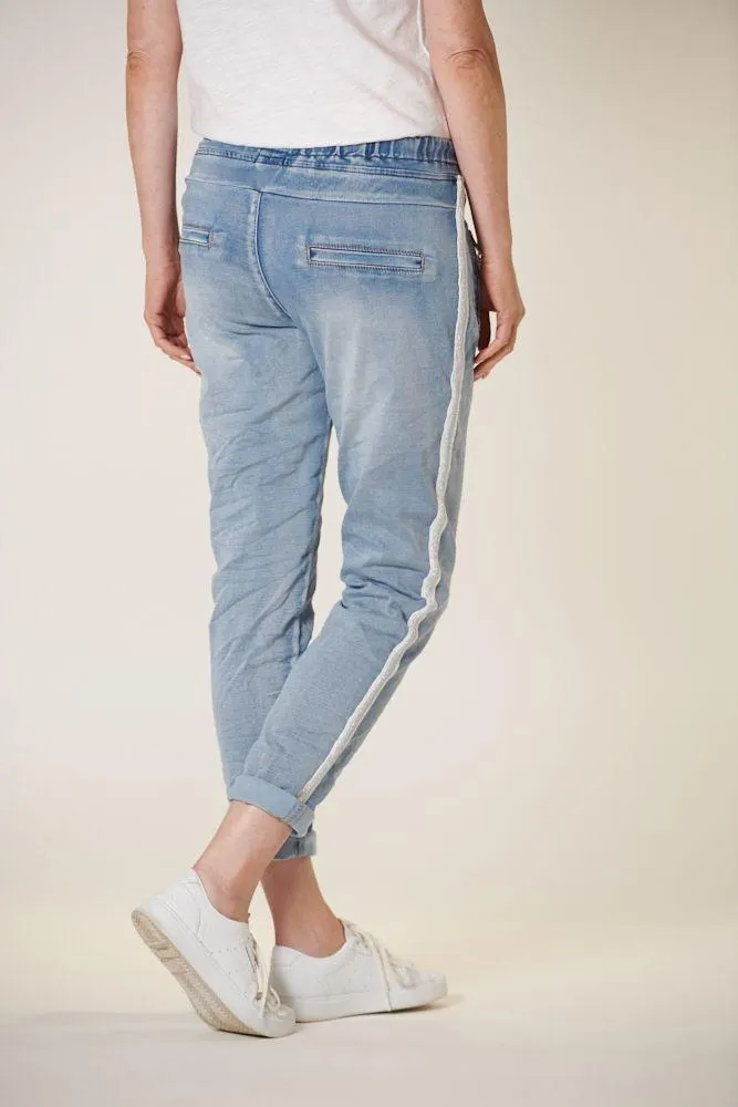 ITALIAN STAR Denim Jogger with Silver Trim - Light Wash