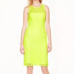J. Crew Neon Yellow Lace Sheath Dress Size…