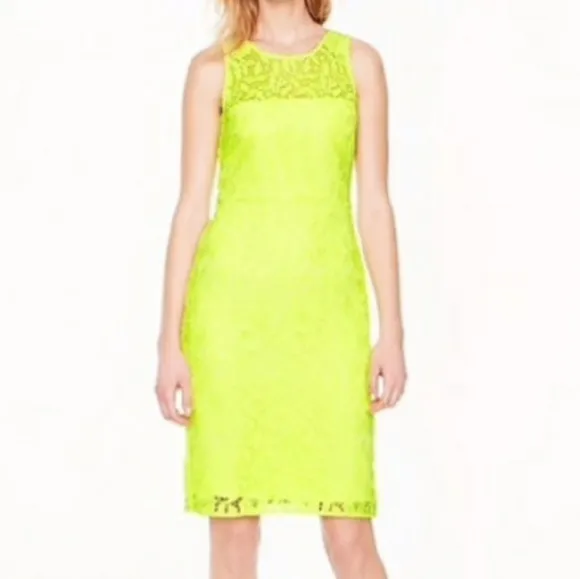 J. Crew Neon Yellow Lace Sheath Dress Size…