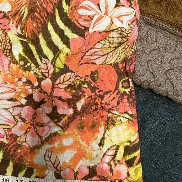 J Jill Dress Women Multicolor Floral Sunset Reef Love Linen Pockets 1X