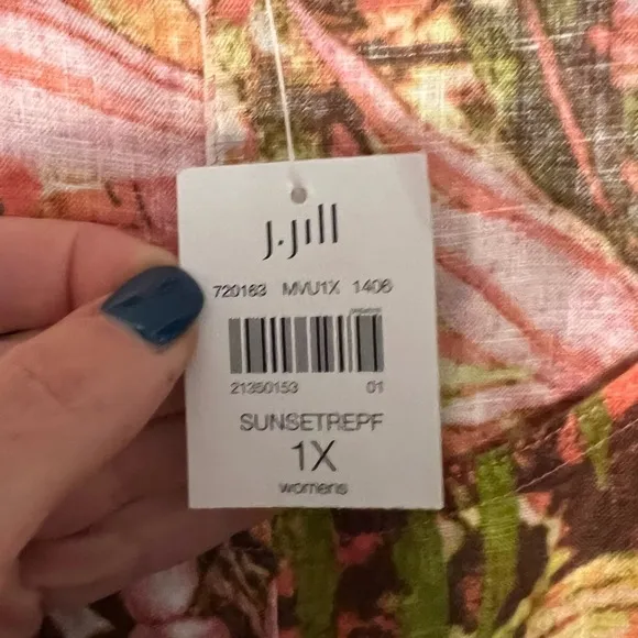 J Jill Dress Women Multicolor Floral Sunset Reef Love Linen Pockets 1X