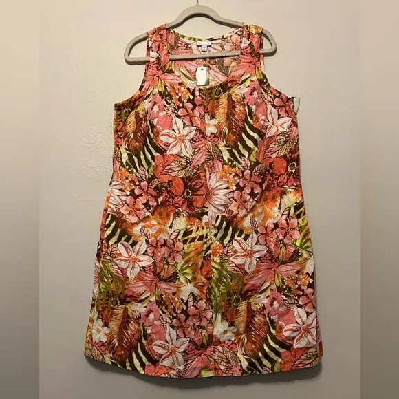 J Jill Dress Women Multicolor Floral Sunset Reef Love Linen Pockets 1X