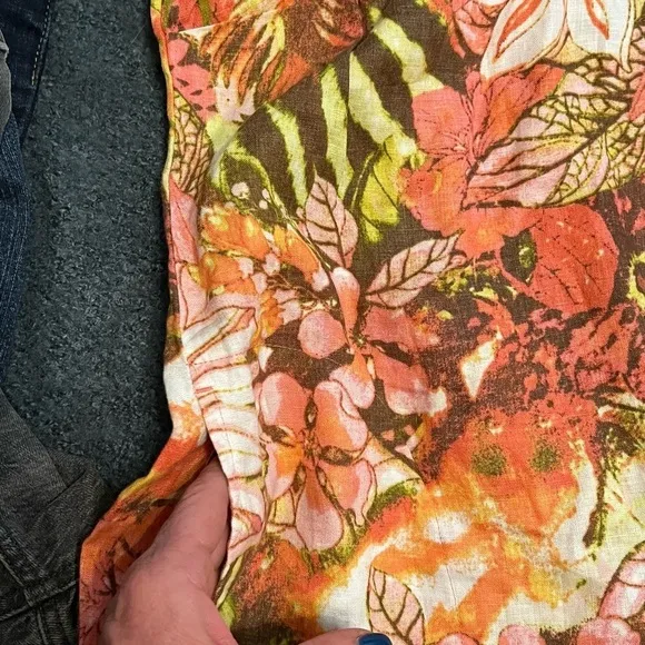 J Jill Dress Women Multicolor Floral Sunset Reef Love Linen Pockets 1X