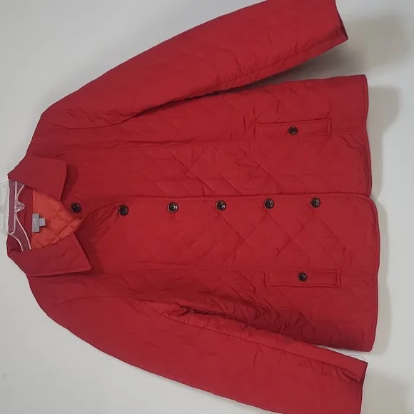 J. JILL Red Lightweight Quilted Button Down Barn Coat