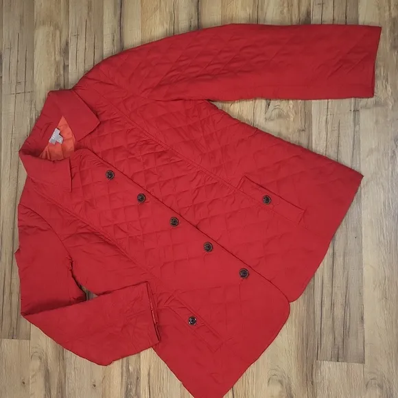 J. JILL Red Lightweight Quilted Button Down Barn Coat