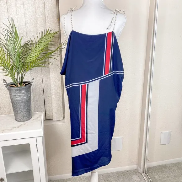 Joie Dress Summer Blue Red Edyte Color Block Cold Shoulder Size Medium
