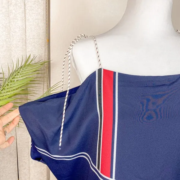 Joie Dress Summer Blue Red Edyte Color Block Cold Shoulder Size Medium