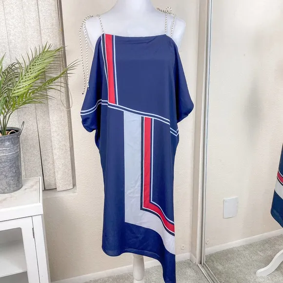 Joie Dress Summer Blue Red Edyte Color Block Cold Shoulder Size Medium