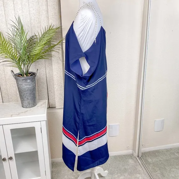 Joie Dress Summer Blue Red Edyte Color Block Cold Shoulder Size Medium