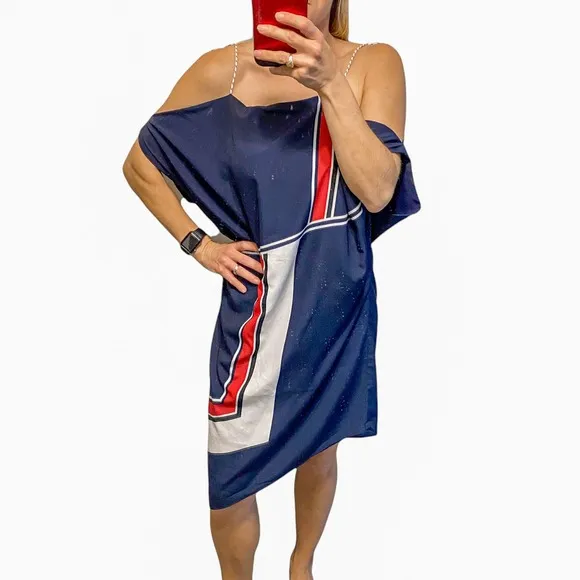 Joie Dress Summer Blue Red Edyte Color Block Cold Shoulder Size Medium