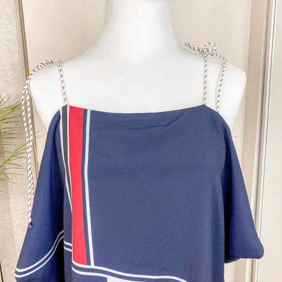 Joie Dress Summer Blue Red Edyte Color Block Cold Shoulder Size Medium