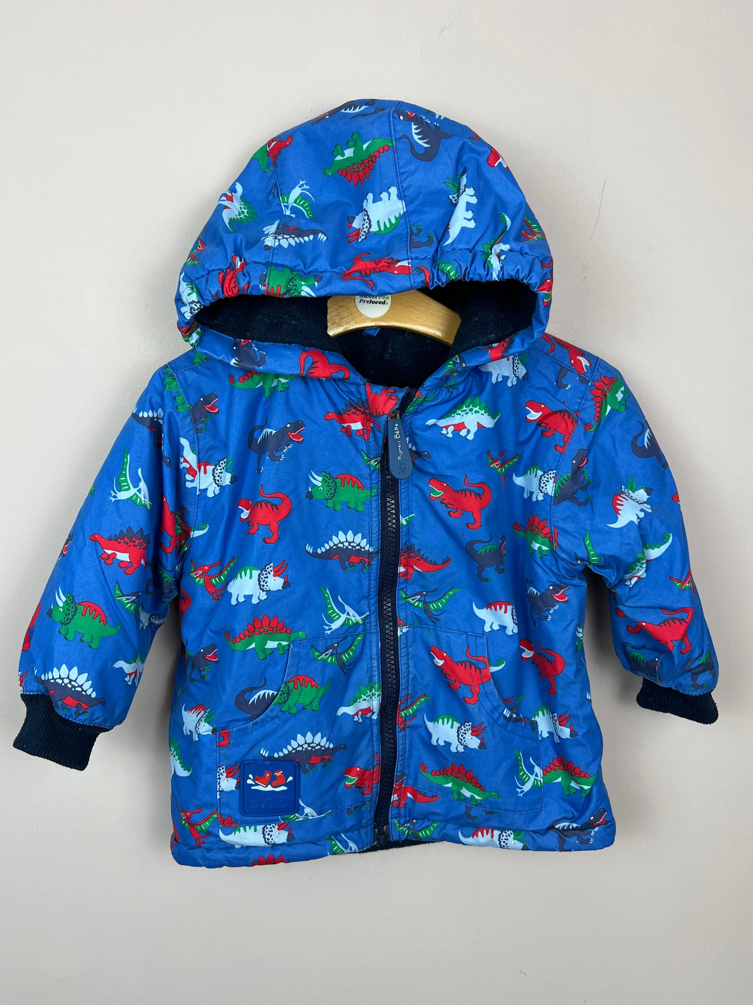 Jojo Maman Bebe Royal Blue Dino Waterproof Reversible Jacket 12-18m