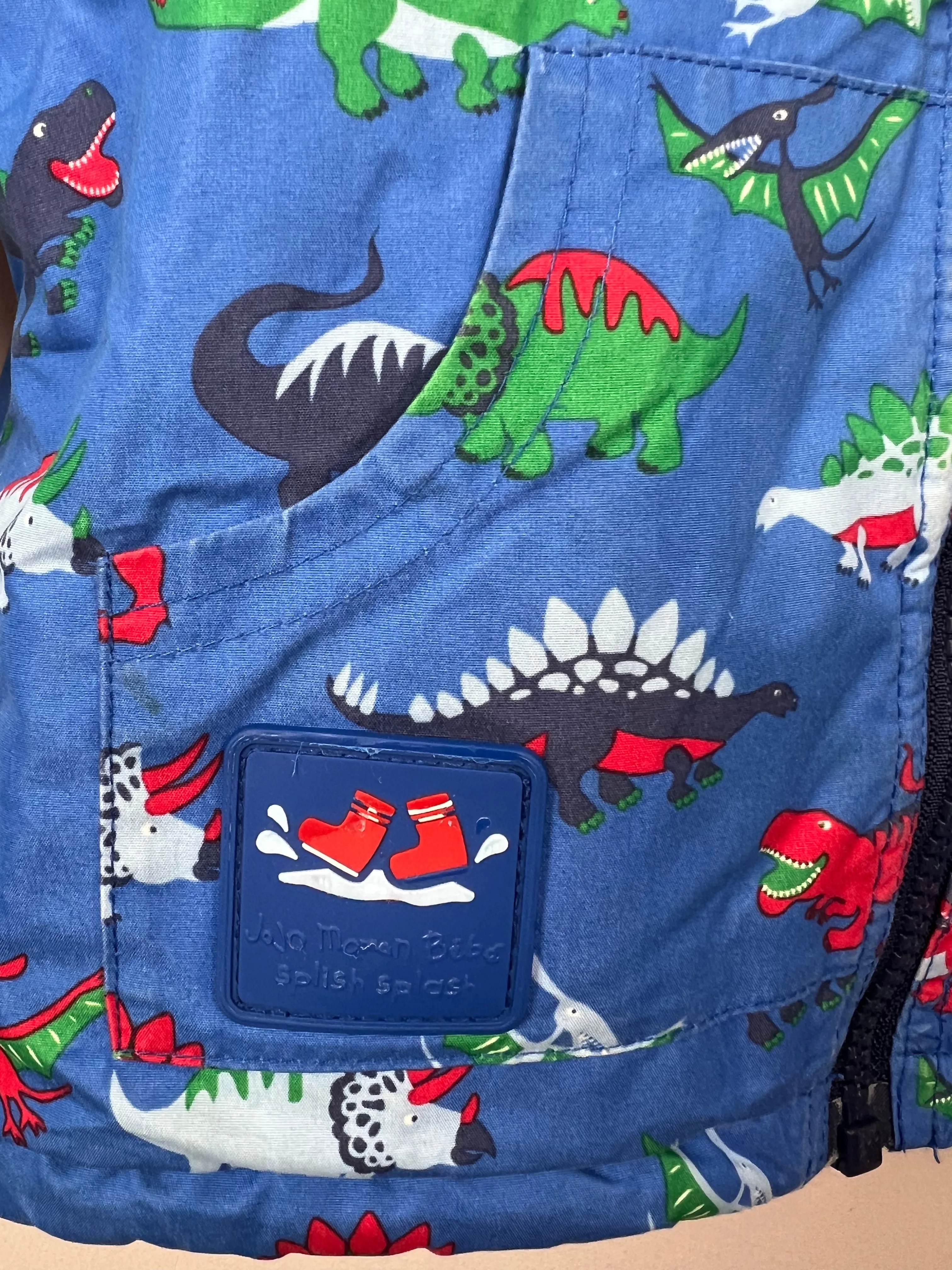 Jojo Maman Bebe Royal Blue Dino Waterproof Reversible Jacket 12-18m