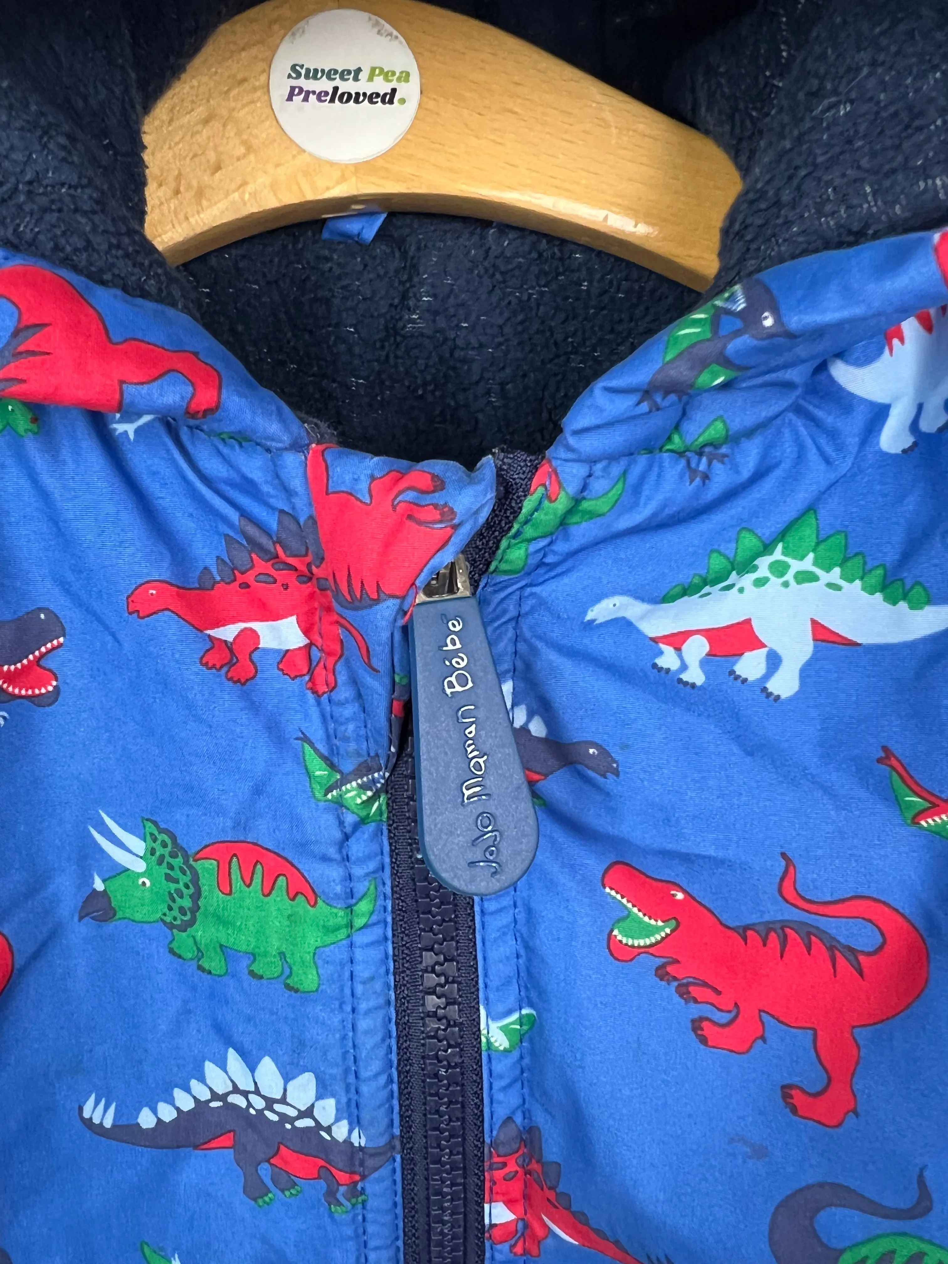 Jojo Maman Bebe Royal Blue Dino Waterproof Reversible Jacket 12-18m