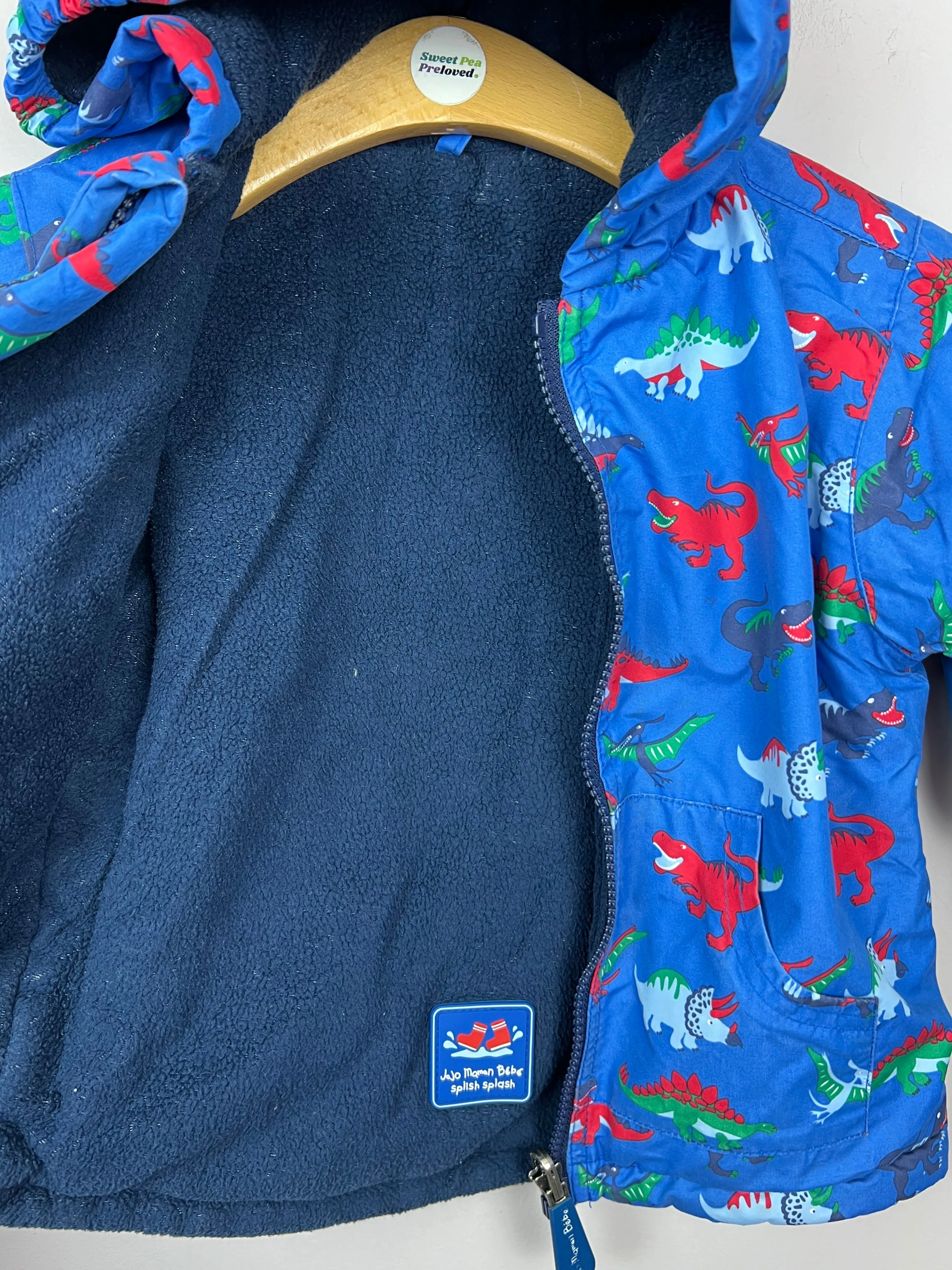 Jojo Maman Bebe Royal Blue Dino Waterproof Reversible Jacket 12-18m